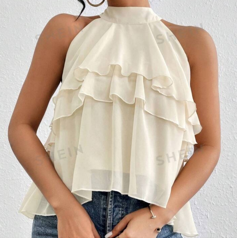NWT Halter Chiffon Blouse With Ruffle Neckline | Size 1XL